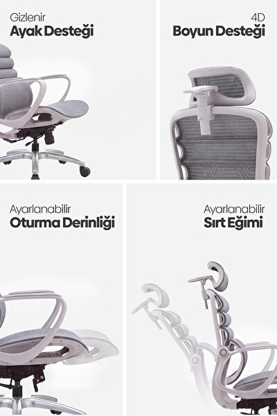 Karr Office Rosso Ergonomik Çalışma Koltuğu Sabit Kolçak Gri