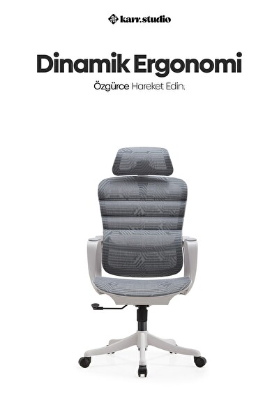 Karr Office Rosso Ergonomik Çalışma Koltuğu Sabit Kolçak Gri