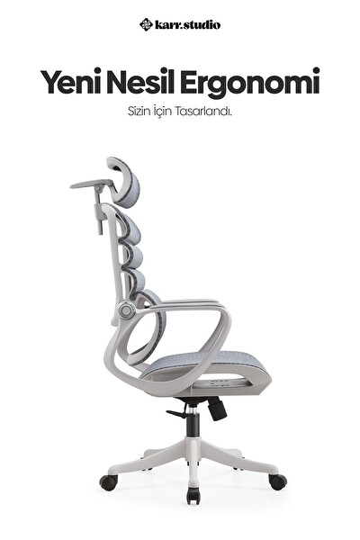 Karr Office Rosso Ergonomik Çalışma Koltuğu Sabit Kolçak Gri