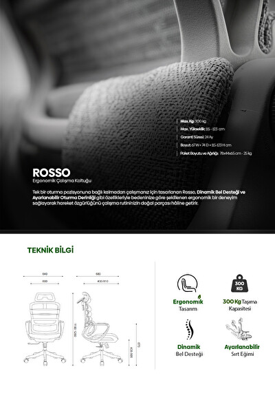 Karr Office Rosso Ergonomik Çalışma Koltuğu Sabit Kolçak Gri
