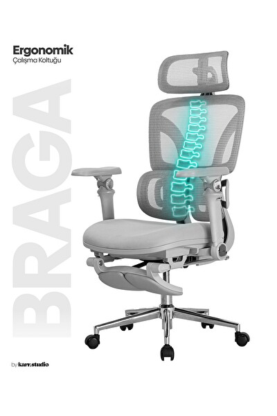 Karr Office Braga Ergonomik Çalışma Koltuğu Gri