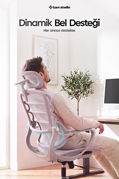 Karr Office Rosso Ergonomik Çalışma Koltuğu Sabit Kolçak Beyaz