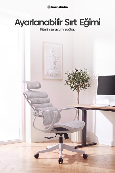 Karr Office Rosso Ergonomik Çalışma Koltuğu Sabit Kolçak Beyaz