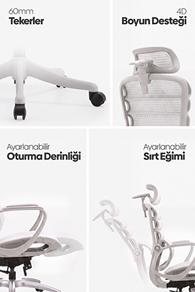 Karr Office Rosso Ergonomik Çalışma Koltuğu Sabit Kolçak Beyaz