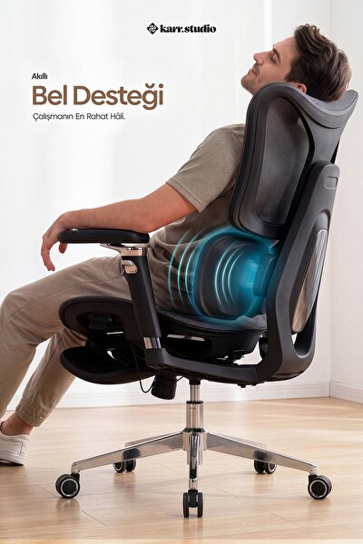 Karr Office Okawa Titreşimli Masaj Destekli Ergonomik Çalışma Koltuğu Siyah