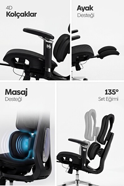 Karr Office Okawa Titreşimli Masaj Destekli Ergonomik Çalışma Koltuğu Siyah