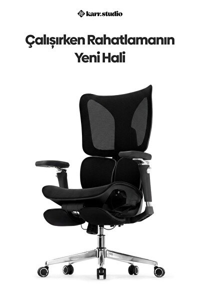 Karr Office Okawa Titreşimli Masaj Destekli Ergonomik Çalışma Koltuğu Siyah