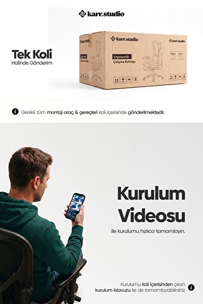 Karr Office Okawa Titreşimli Masaj Destekli Ergonomik Çalışma Koltuğu Siyah