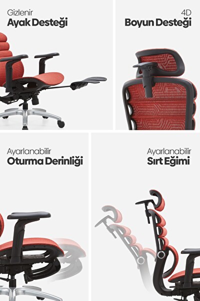 Karr Office Rosso Ergonomik Çalışma Koltuğu Kırmızı