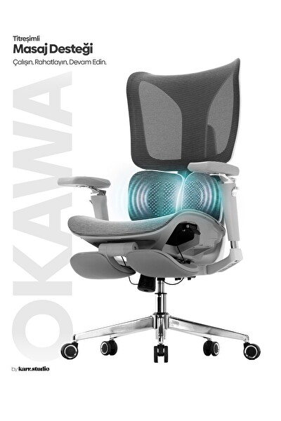 Karr Office Okawa Titreşimli Masaj Destekli Ergonomik Çalışma Koltuğu Gri