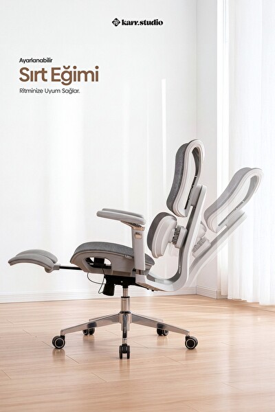Karr Office Okawa Titreşimli Masaj Destekli Ergonomik Çalışma Koltuğu Gri