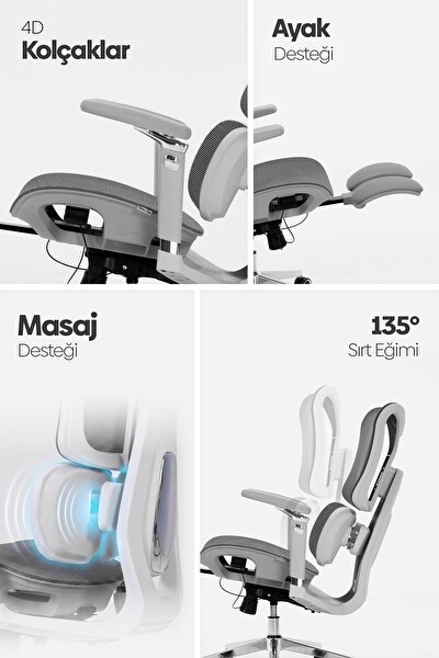 Karr Office Okawa Titreşimli Masaj Destekli Ergonomik Çalışma Koltuğu Gri
