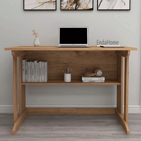 Reyo Enda Home Pillar Kütüphaneli Geniş Çalışma Masası 100x56 CM Atlantik Çam
