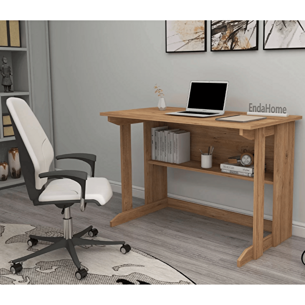 Reyo Enda Home Pillar Kütüphaneli Geniş Çalışma Masası 100x56 CM Atlantik Çam