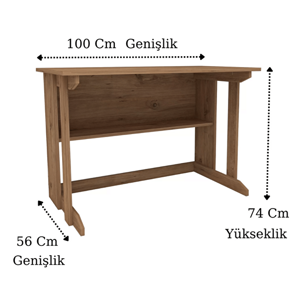 Reyo Enda Home Pillar Kütüphaneli Geniş Çalışma Masası 100x56 CM Atlantik Çam