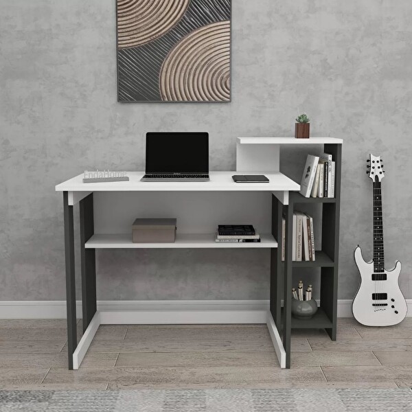 Reyo Enda Home Saye 5 Raflı Kitaplıklı Çalışma Masası Antrasit - Beyaz