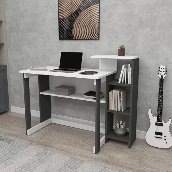 Reyo Enda Home Saye 5 Raflı Kitaplıklı Çalışma Masası Antrasit - Beyaz
