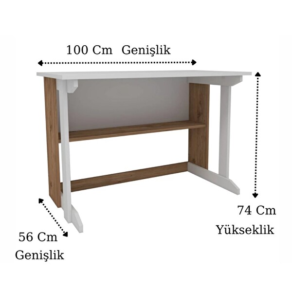 Reyo Enda Home Pillar Kütüphaneli Geniş Çalışma Masası 100x56 CM Atlantik Çam - Beyaz