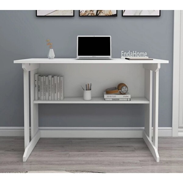 Reyo Enda Home Pillar Kütüphaneli Geniş Çalışma Masası 100x56 CM Beyaz