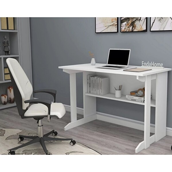 Reyo Enda Home Pillar Kütüphaneli Geniş Çalışma Masası 100x56 CM Beyaz