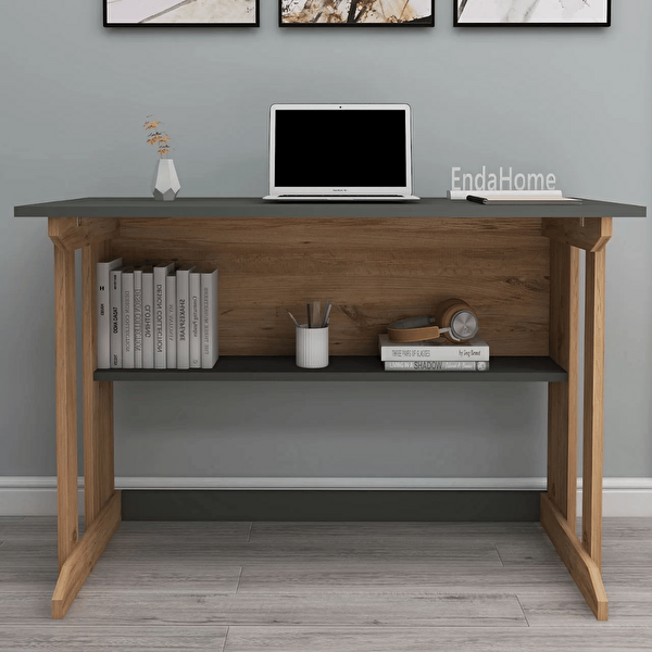 Reyo Enda Home Pillar Kütüphaneli Geniş Çalışma Masası 100x56 CM Çam - Antrasit