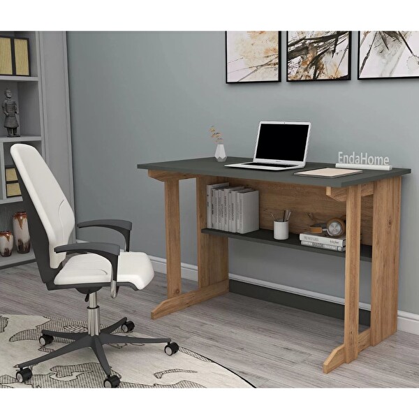 Reyo Enda Home Pillar Kütüphaneli Geniş Çalışma Masası 100x56 CM Çam - Antrasit