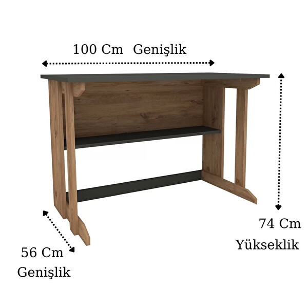 Reyo Enda Home Pillar Kütüphaneli Geniş Çalışma Masası 100x56 CM Çam - Antrasit