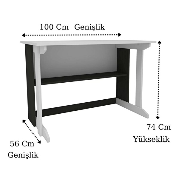 Reyo Enda Home Pillar Kütüphaneli Geniş Çalışma Masası 100x56 CM Beyaz - Antrasit