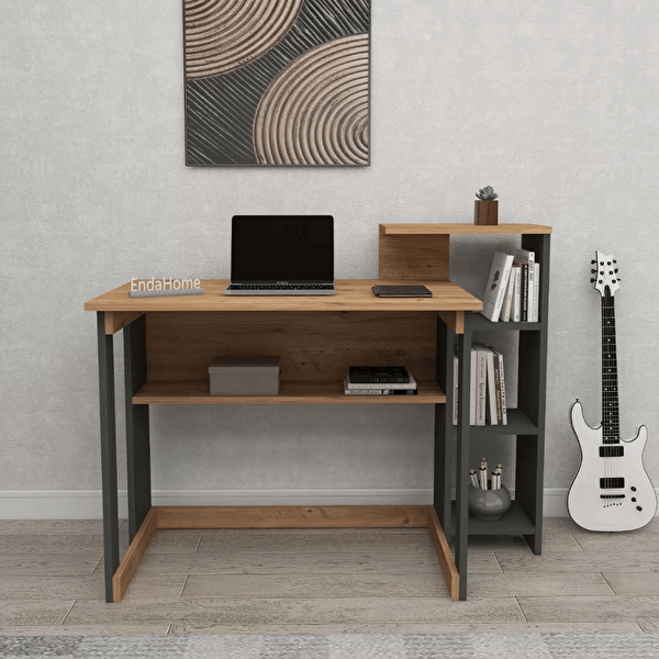 Reyo Enda Home Saye 5 Raflı Kitaplıklı Çalışma Masası Atlantik Çam - Antrasit