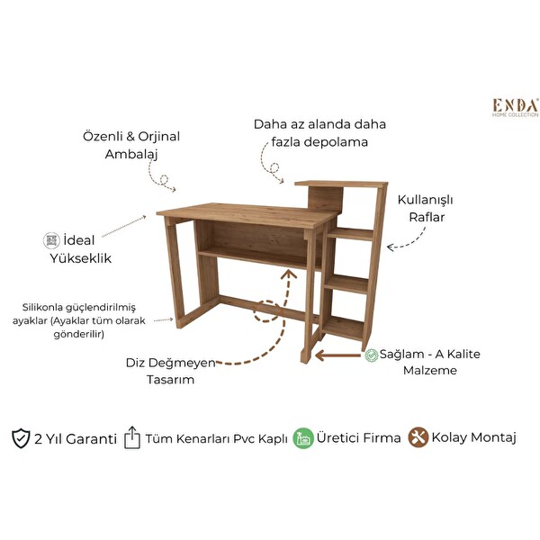 Reyo Enda Home Saye 5 Raflı Kitaplıklı Çalışma Masası Atlantik Çam - Antrasit