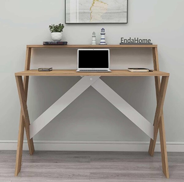 Reyo Enda Home X Ayaklı Raflı Ders Çalışma Masası 50x90 CM Atlantik Çam