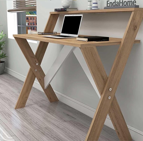 Reyo Enda Home X Ayaklı Raflı Ders Çalışma Masası 50x90 CM Atlantik Çam