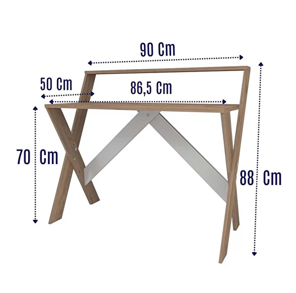 Reyo Enda Home X Ayaklı Raflı Ders Çalışma Masası 50x90 CM Antrasit - Çam
