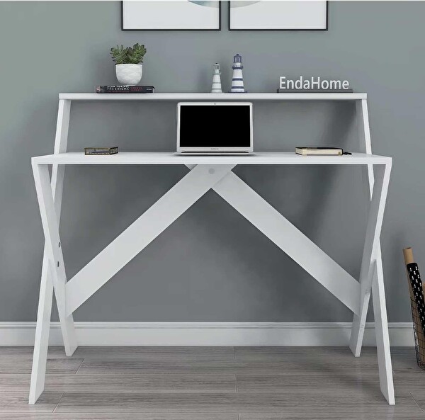 Reyo Enda Home X Ayaklı Raflı Ders Çalışma Masası 50x90 CM Beyaz
