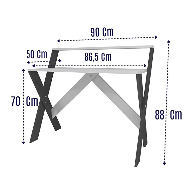 Reyo Enda Home X Ayaklı Raflı Ders Çalışma Masası 50x90 CM Beyaz