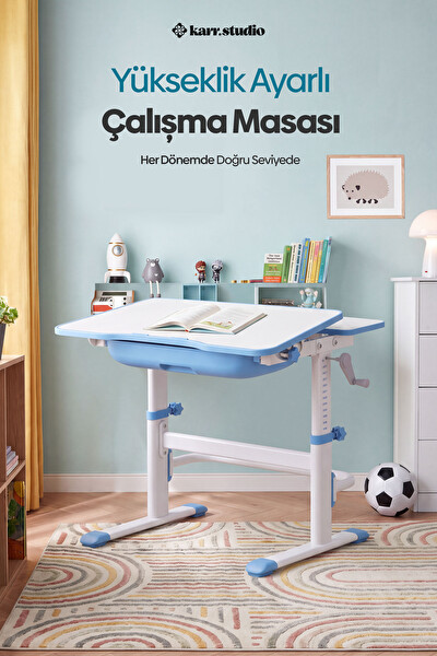 Karr Kids Flora Yükseklik Ayarlı Çocuk Çalışma Masası - Mavi