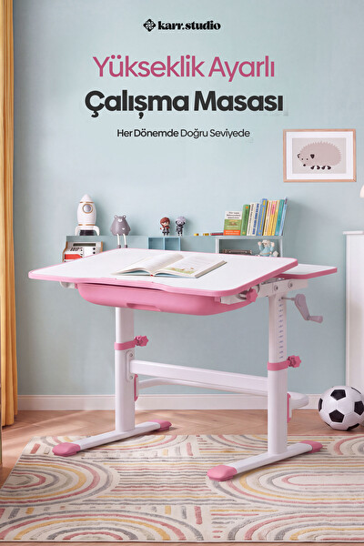 Karr Kids Flora Yükseklik Ayarlı Çocuk Çalışma Masası - Pembe