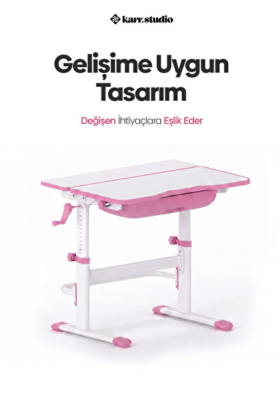 Karr Kids Flora Yükseklik Ayarlı Çocuk Çalışma Masası - Pembe