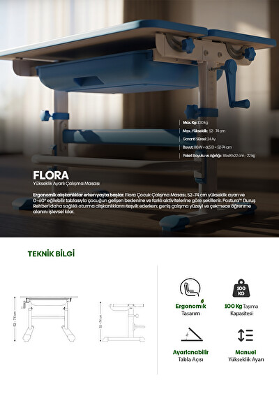 Karr Kids Flora Yükseklik Ayarlı Çocuk Çalışma Masası - Pembe