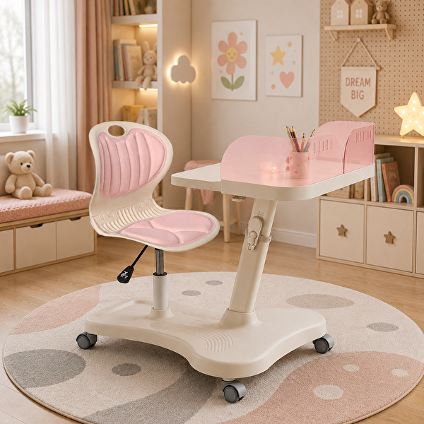 ErgoKids Bonny Mobil Çocuk Çalışma Masası ve Sandalye Seti Pembe