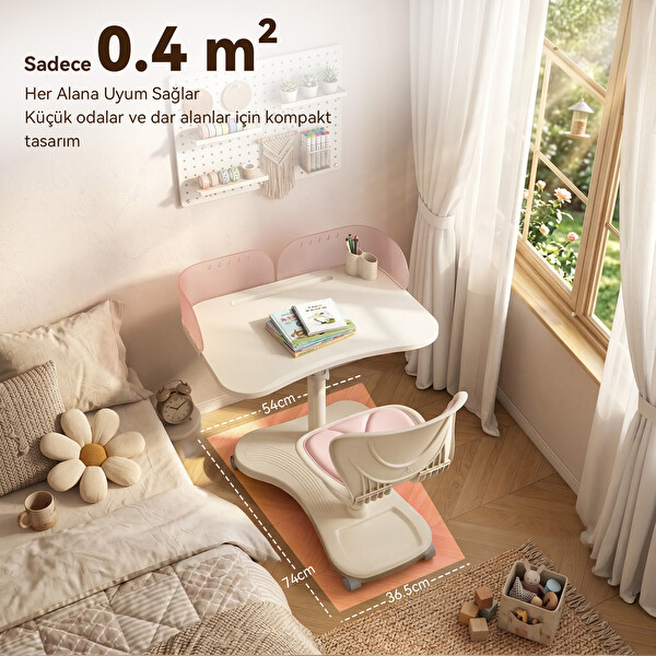 ErgoKids Bonny Mobil Çocuk Çalışma Masası ve Sandalye Seti Pembe