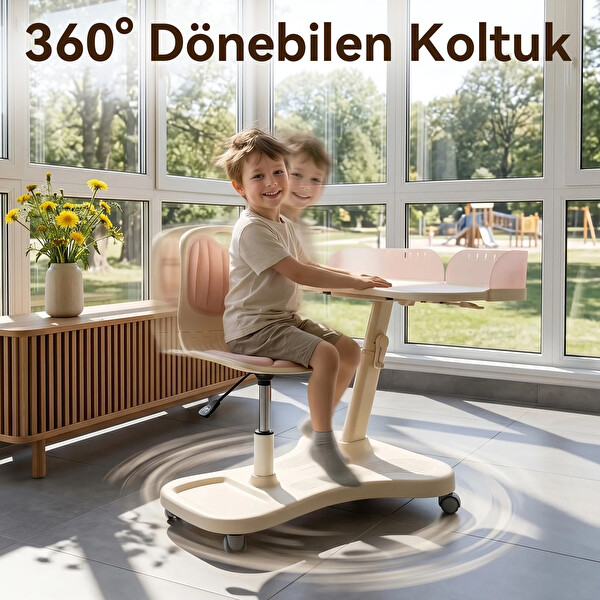 ErgoKids Bonny Mobil Çocuk Çalışma Masası ve Sandalye Seti Pembe