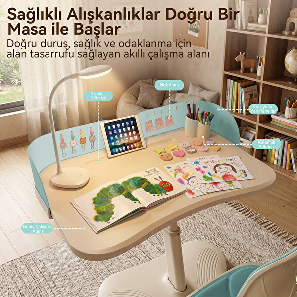 ErgoKids Bonny Mobil Çocuk Çalışma Masası ve Sandalye Seti Mavi
