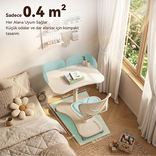 ErgoKids Bonny Mobil Çocuk Çalışma Masası ve Sandalye Seti Mavi