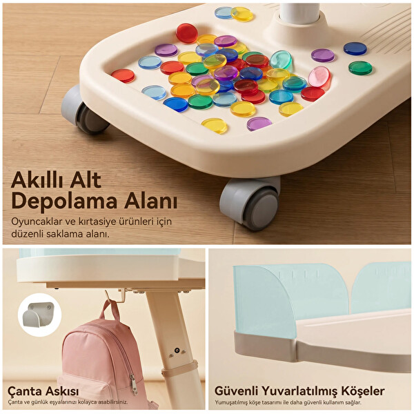 ErgoKids Bonny Mobil Çocuk Çalışma Masası ve Sandalye Seti Mavi