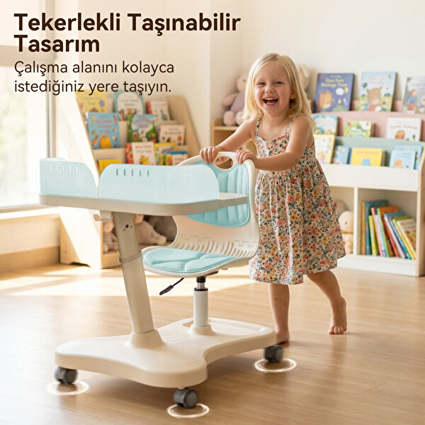 ErgoKids Bonny Mobil Çocuk Çalışma Masası ve Sandalye Seti Mavi