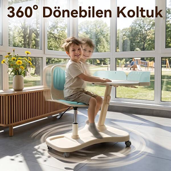ErgoKids Bonny Mobil Çocuk Çalışma Masası ve Sandalye Seti Mavi