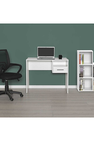 Adore Mobilya White Çekmeceli Çalışma Masası -Mat Beyaz 90x75x52 CM (GxYxD)