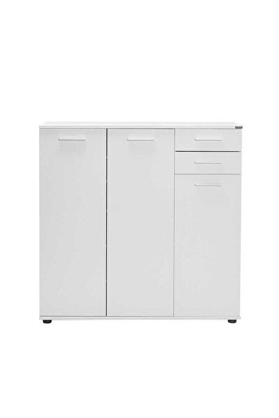 Adore Mobilya Trendline 3 Kapaklı 2 Çekmeceli Çok Amaçlı Dolap - Mat Beyaz 108x108x35 CM (GxYxD)