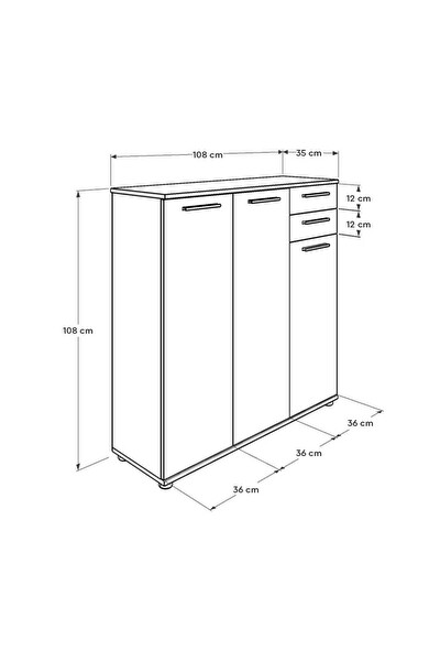 Adore Mobilya Trendline 3 Kapaklı 2 Çekmeceli Çok Amaçlı Dolap - Mat Beyaz 108x108x35 CM (GxYxD)